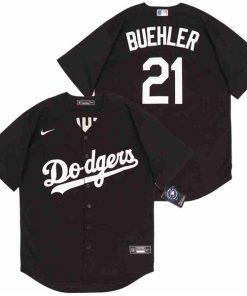 Men's Los Angeles Dodgers #21 Walker Buehler Black Cool Base Stitched MLB Jersey