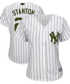 Women's New York Yankees #27 Giancarlo Stanton White 2018 Memorial Day Cool Base Stitched MLB Jersey