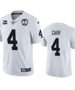 Men's Oakland Raiders #4 Derek Carr White 60th Anniversary With C Patch Vapor Limited Stitched NFL 100th season Jersey.