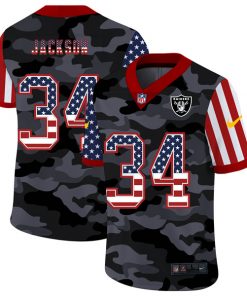 Men's Las Vegas Raiders #34 Bo Jackson Camo USA Flag Limited Stitched NFL Jersey