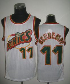 Thunder #11 Detlef Schrempf White SuperSonics Throwback Stitched NBA Jersey