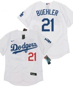 Men's Los Angeles Dodgers #21 Walker Buehler White Cool Base Stitched MLB Jersey