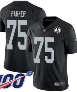 Men's Oakland Raiders #75 Brandon Parker Black 100th Season With 60 Patch Vapor Limited Stitched NFL Jersey