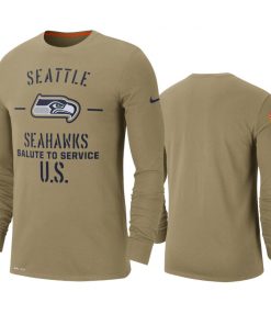 Men's Seattle Seahawks Tan 2019 Salute To Service Sideline Performance Long Sleeve Shirt.
