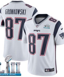 Men's New England Patriots # 87 Rob Gronkowski White Super Bowl LII Bound Game Jersey