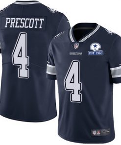 Men's Dallas Cowboys #4 Dak Prescott Navy With Est 1960 Patch Limited Stitched NFL Jersey