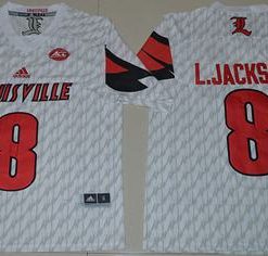 Cardinals #8 Lamar Jackson White AAC Patch Stitched NCAA Jersey