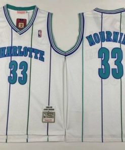 Mitchell And Ness Hornets #33 Alonzo Mourning White Throwback Stitched NBA Jersey
