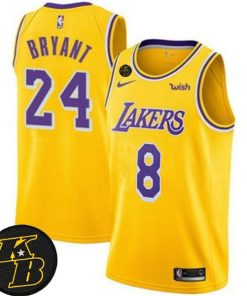 Men's Los Angeles Lakers Front #8 Back #24 Kobe Bryant Yellow With KB Patch Stitched NBA Jersey