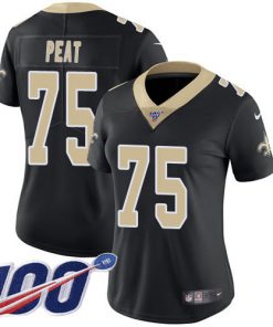 Women's New Orleans Saints #75 Andrus Peat 100th Season Black Vapor Untouchable Limited Stitched NFL Jersey