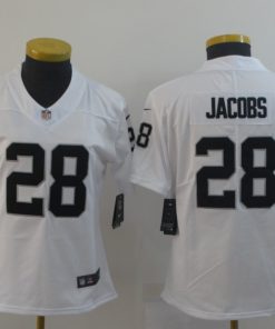Women's Oakland Raiders #28 Josh Jacobs White Vapor Untouchable Limited Stitched NFL Jersey(Run Small)