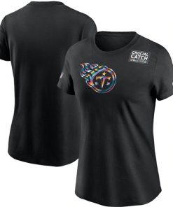 Women's Tennessee Titans 2020 Black Sideline Crucial Catch Performance NFL T-Shirt(Run Small)