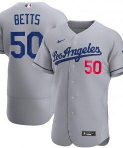 Men's Los Angeles Dodgers Grey #50 Mookie Betts Flex Base Stitched MLB Jersey