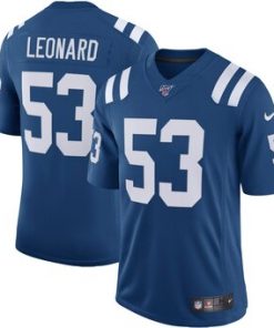 Men's Indianapolis Colts #53 Darius Leonard Blue 2019 100th Season Vapor Untouchable Limited Stitched NFL Jersey.