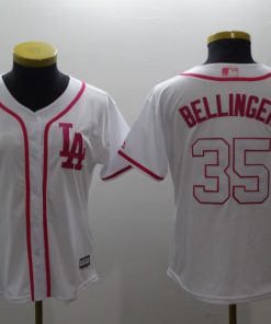 Women's Los Angeles Dodgers #35 Cody Bellinger White Pink Cool Base Stitched MLB Jersey