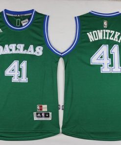 Mavericks #41 Dirk Nowitzki Green Hardwood Classics Performance Stitched NBA Jersey