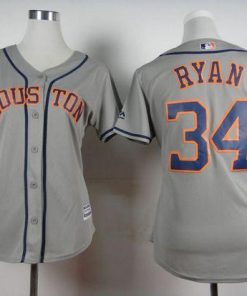 Astros #34 Nolan Ryan Grey Road Women's Stitched MLB Jersey
