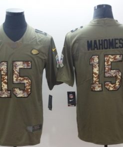 Men's Chiefs # 15 Patrick Mahomes Olive Salute to Service Limited Stitched NFL Jersey