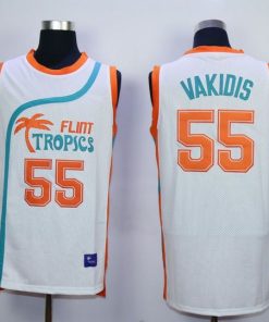Flint Tropics #55 Vakidis White Semi-Pro Movie Stitched Basketball Jersey