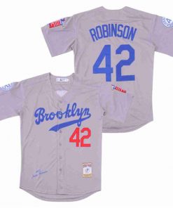 Men's Los Angeles Dodgers #42 Jackie Robinson Grey Cool Base Stitched MLB Jersey