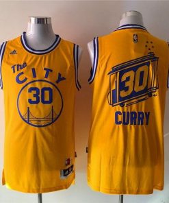 Warriors #30 Stephen Curry Gold Throwback The City Stitched NBA Jersey
