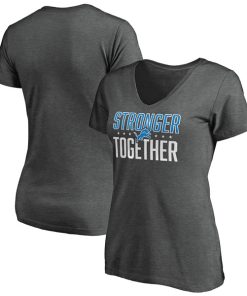 Women's Detroit Lions Heather Stronger Together Space Dye V-Neck T-Shirt(Run Small)