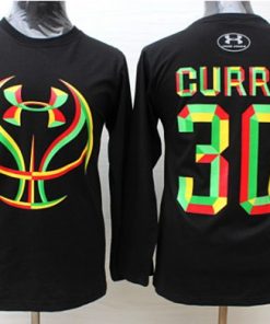 Warriors #30 Stephen Curry Black Candy Under Armour Long Sleeve Stitched NBA Jersey