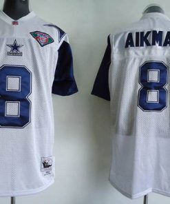 Mitchell & Ness Cowboys #8 Troy Aikman White Stitched Throwback NFL Jersey