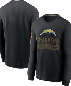Men's Los Angeles Chargers 2020 Black Salute To Service Sideline Performance Long Sleeve NFL T-Shirt