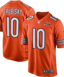 Men's Chicago Bears #10 Mitchell Trubisky Orange 2019 100th Game Stitched NFL Jersey