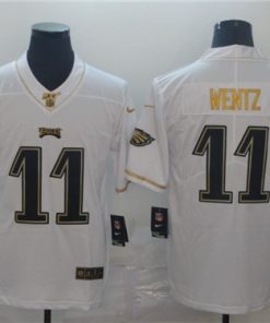 Men's Philadelphia Eagles #11 Carson Wentz White 2019 100th Season Golden Edition Limited Stitched NFL Jersey