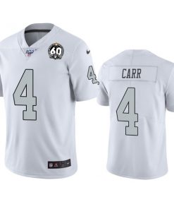 Men's Oakland Raiders #4 Derek Carr White 100th Season With 60 Patch Color Rush Limited Stitched NFL Jersey