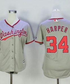 Nationals #34 Bryce Harper Grey Women's Road Stitched MLB Jersey