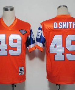 Mitchel and Ness Broncos #49 Dennis Smith Orange With 75 Anniversary Patch Stitched Throwback NFL Jersey
