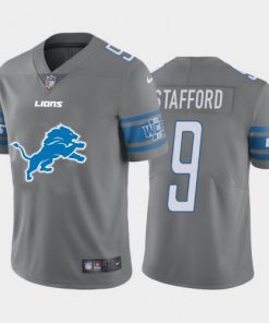 Men's Detroit Lions #9 Matthew Stafford Grey Team Big Logo Limited Stitched NFL Jersey