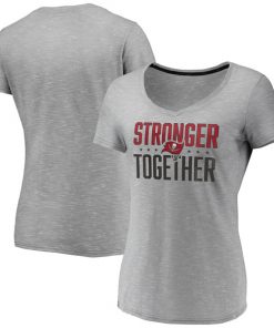Women's Tampa Bay Buccaneers Gray Stronger Together Space Dye V-Neck T-Shirt(Run Small)