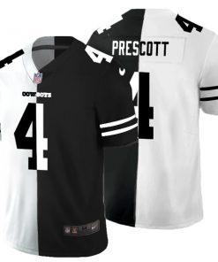 Men's Dallas Cowboys #4 Dak Prescott Black White Split 2020 Stitched Jersey