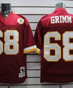Mitchell and Ness Redskins #68 Russ Grimm Red With 50TH Anniversary Patch Stitched NFL Jersey