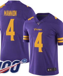 Men's Minnesota Vikings #4 Sean Mannion 2019 Purple 100th Season Color Rush Limited Stitched NFL Jersey