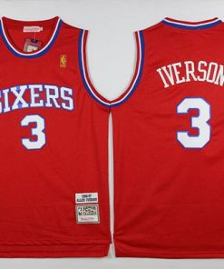 76ers #3 Allen Iverson Stitched Red NBA Jersey