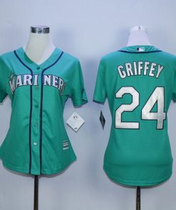 Mariners #24 Ken Griffey Green Alternate Women's Stitched MLB Jersey