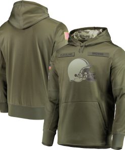 Men's Cleveland Browns 2018 Olive Salute to Service Sideline Therma Performance Pullover Stitched  NFL Hoodie