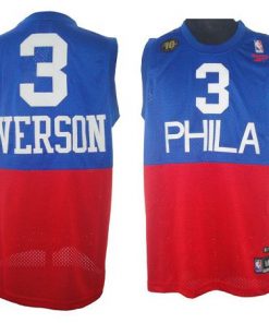 76ers #3 Allen Iverson Red/Blue Reebok 10TH Throwback Stitched NBA Jersey