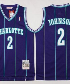 Mitchell And Ness Hornets #2 Larry Johnson Purple Throwback Stitched NBA Jersey