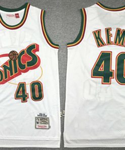 Mitchell And Ness Thunder #40 Shawn Kemp White SuperSonics Stitched NBA Jersey