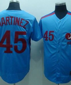 Mitchell and Ness Expos #45 Pedro Martinez Blue Stitched Throwback MLB Jersey