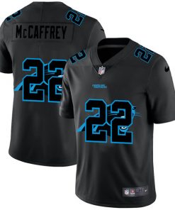 Men's Carolina Panthers #22 Christian McCaffrey Black Shadow Logo Limited Stitched NFL Jersey