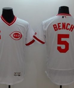 Reds #5 Johnny Bench White Flexbase Authentic Collection Cooperstown Stitched MLB Jersey