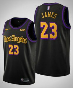 Men's Los Angeles Lakers #23 Lebron James Black City Edition NBA Stitched Jersey