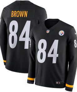 Men's Steelers #84 Antonio Brown Black Therma Long Sleeve Stitched NFL Jersey